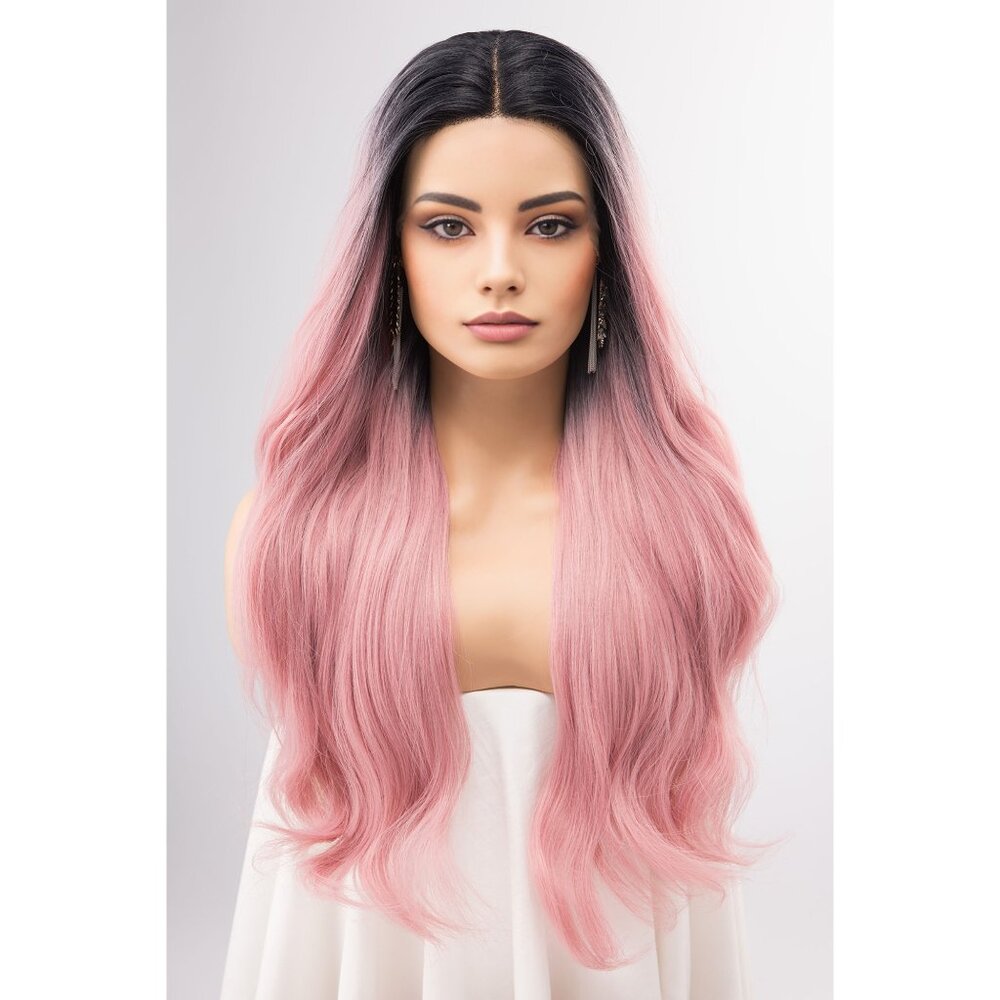 24" Pastel Pink Ombre Lace Front Wavy Wig | Kelly - Picture 7 of 11